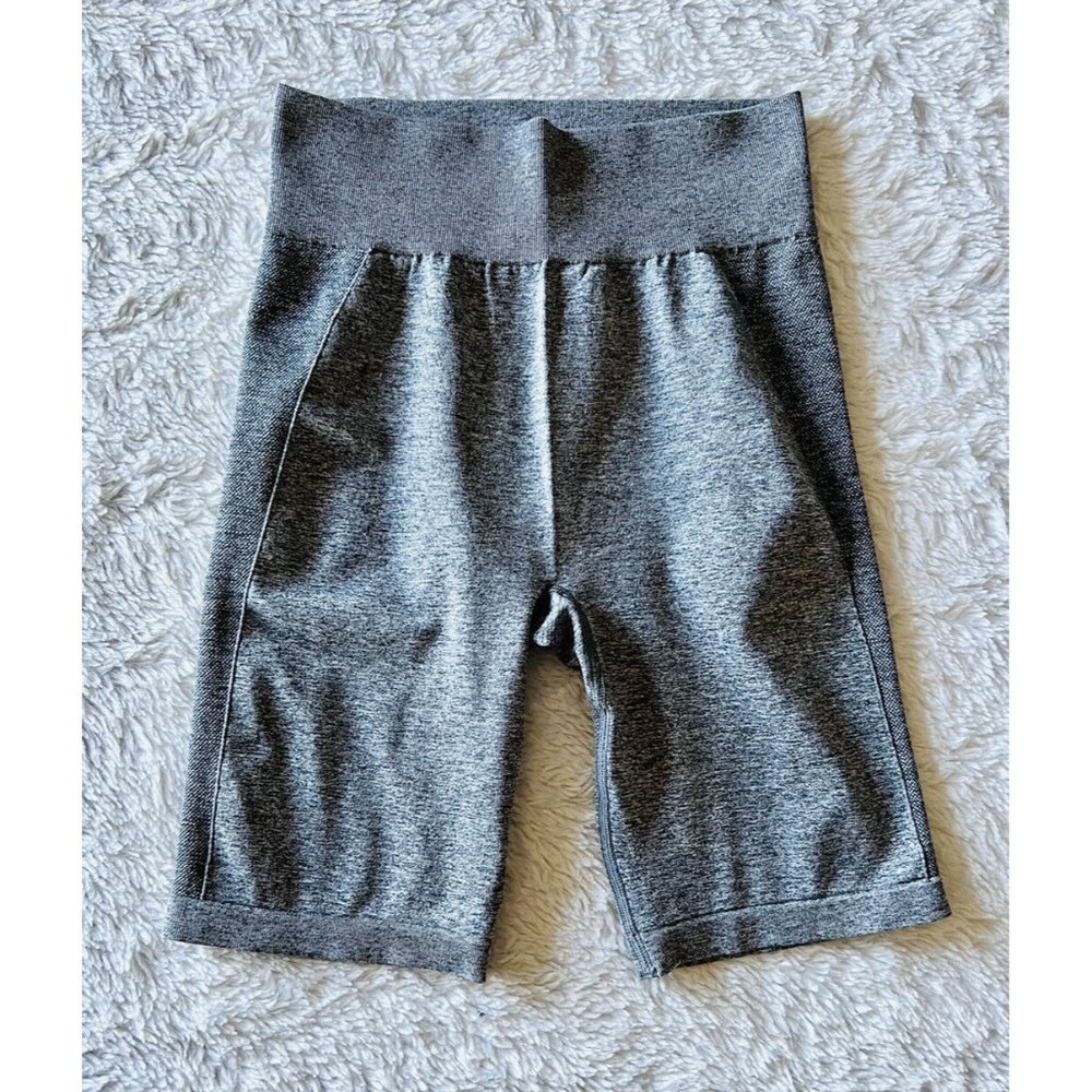 GYMSHARK Womens Small Shorts Cycling Bike Gray Blue Spandex Flex Seamless No Tag